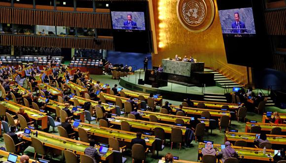 Asamblea General de la ONU vota sobre la suspensión de Rusia del Consejo de Derechos Humanos por la masacre de Bucha. (ANDREA RENAULT / AFP).