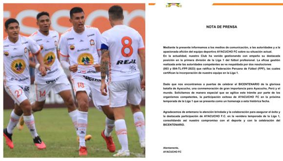 La institución informa que dos resoluciones, ratificadas por la Federación Peruana de Fútbol, certifican su incorporación a la primera división.