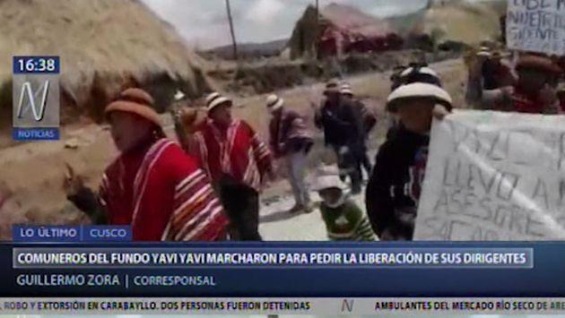 Comuneros del fundo Yavi Yavi marcharon. (Foto: Captura Canal N)