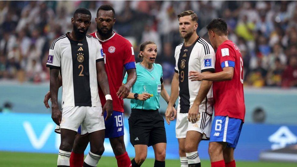 French referee Stephanie Frappart made history at Qatar 2022 as the first woman to officiate a World Cup finals match.  (GETTY IMAGES).