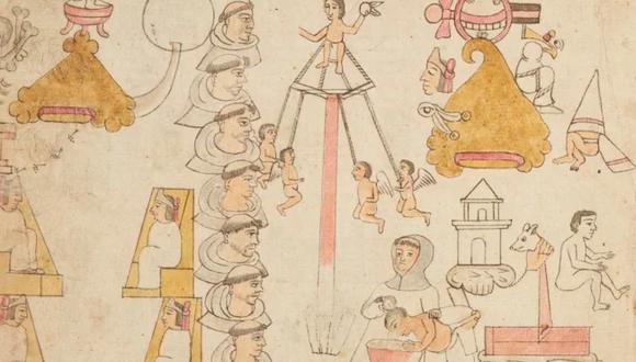 Fragmento del Códice Azcatitlán en el que se representó a los 12 frailes franciscanos que llegaron a la Nueva España en 1524.CORTESÍA DE LA BIBLIOTECA DIGITAL MUNDIAL, vía El Universal de México/ GDA