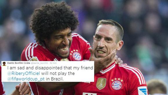 Dante y su sentido tuit por la ausencia Ribéry en el Mundial