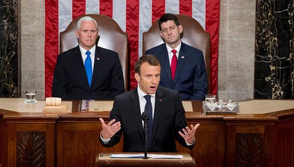 Emmanuel Macron ataca el nacionalismo ante el Congreso de Estados Unidos. (EFE).