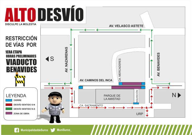 Surco: inicia plan de desvíos por obras de viaducto Benavides - 2