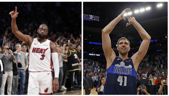 Dwyane Wade y Dirk Nowitzki, dos leyendas que construyeron su legado en la NBA. | Foto: AP/AFP