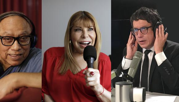 'El Ronco' Gámez, Gina Parker, y Jaime Chincha, tres de los cinco locutores que hablan sobre su pasión por la radio.