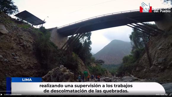 El puente Lúcuma Seca, que une siete distritos de la cuenta norte de Huarochirí. (Twitter Defensoría del Pueblo)