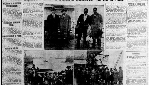 La portada de El Comercio del 10 de agosto de 1927 anunciaba la llegada del Real Madrid al puerto del Callao. (Archivo histórico)