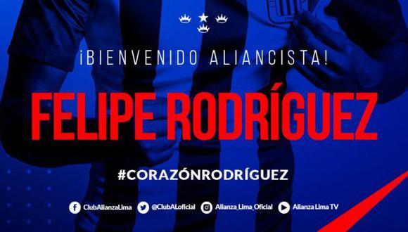 Alianza Lima anunció el fichaje de Felipe Rodríguez. (Foto: Alianza Lima)