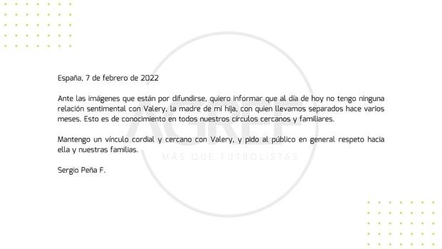 Sergio Peña emitió comunicado tras ampay de su esposa Valery Revello. Foto: Twitter