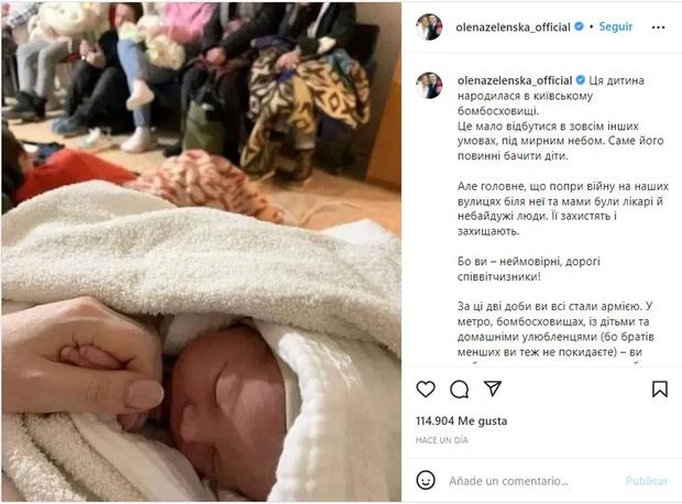 Olena Zelenska's post about the baby who was born in a shelter in Kiev (Photo: Instagram).