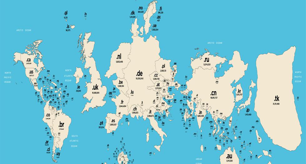 Una compañía británica elaboró un mapa que muestra cuáles son los principales dominios de Internet. Una tarea que ha traído más de una sorpresa. (Foto: Nominet)