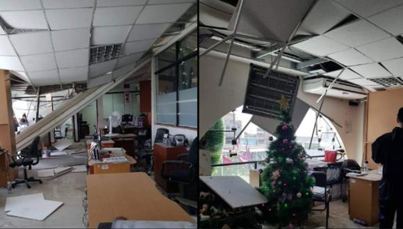 Falso techo de la Municipalidad de Arequipa se desprendió producto del sismo de 5.5  (Foto: Difusión)