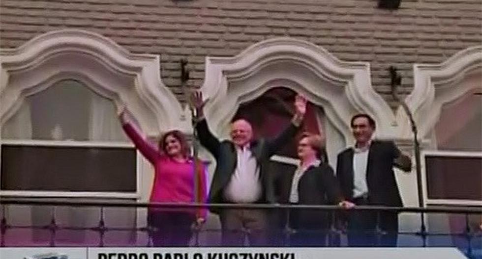 PPK realizó un balconazo para bailar y saludar a sus simpatizantes tras los primeros resultados a boca de urna. (Foto: América TV)