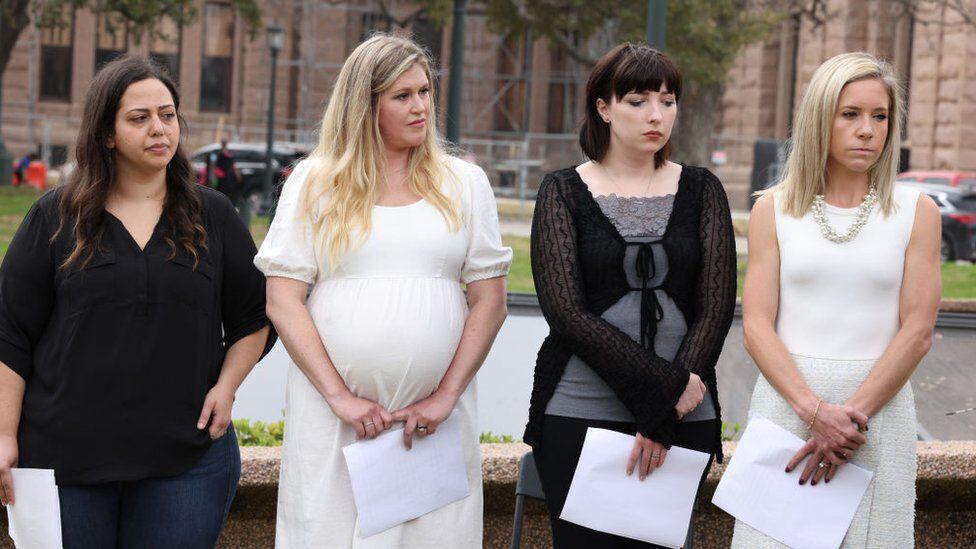 Plaintiffs Anna Zargarian, Lauren Miller, Lauren Hall and Amanda Zurawski at the Texas State Capitol after filing a lawsuit on behalf of Texans harmed by the state's abortion ban in March 2023. (GETTY IMAGES)