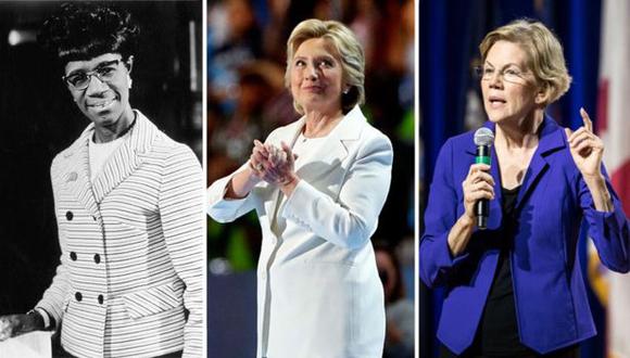 Mujeres del Partido Demócrata que han querido llegar a la Casa Blanca a lo largo de la historia: (de izquierda a derecha) Shirley Chisholm, Hillary Clinton, Elizabeth Warren. (Foto: Getty Images)