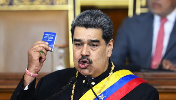 El presidente de Venezuela, Nicolás Maduro, pronuncia un discurso durante su informe anual a la Asamblea Nacional en Caracas el 12 de enero de 2023. (YURI CORTEZ / AFP).