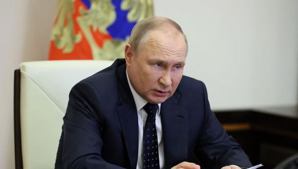 El presidente de Rusia, Vladimir Putin, encabeza una reunión del Consejo de Seguridad a través de un enlace de video el 20 de mayo de 2022. (Mikhail Metzel / SPUTNIK / AFP).
