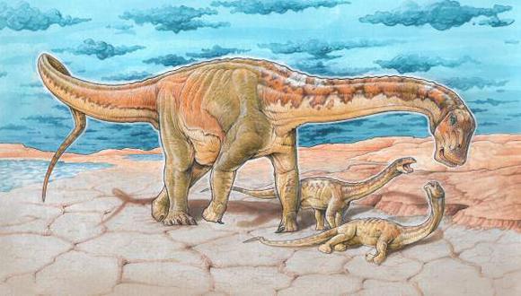 Reconstrucción de un Lavocatisaurus con su cría (Imagen: Smithsonian/GABRIEL LIO