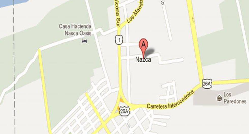 Las fuertes lluvias se registraron en Nazca desde la tarde del lunes. (Foto: maps.google)