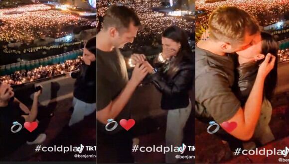 Un joven argentino le pidió matrimonio a su novia en medio del concierto de Coldplay y la historia se volvió viral. (Foto: TikTok/benjaminduk3).