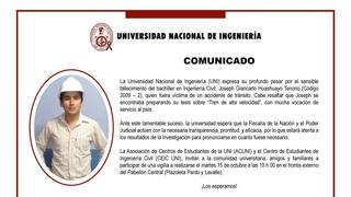 Universidad Nacional de Ingeniería pide que autoridades “actúen con transparencia” en caso de su ex alumno atropellado 