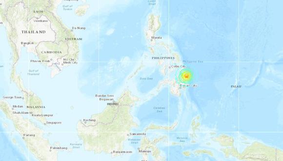 Terremoto en Filipinas de magnitud 6,9 sacude la isla de Mindanao. (USGS).