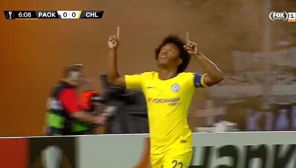 Chelsea vs. PAOK: el gol de Willian para el 1-0 luego de gran jugada colectiva. (Foto: captura)