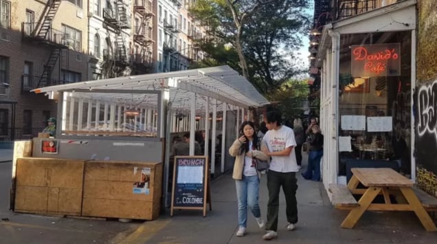 Hundreds of streets in New York are lined with booths made for alfresco dining.