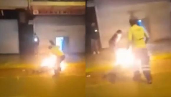 Las autoridades investigan la muerte de un hombre que cayó en llamas desde el piso once de una galería en La Victoria. (Foto: Captura de video)