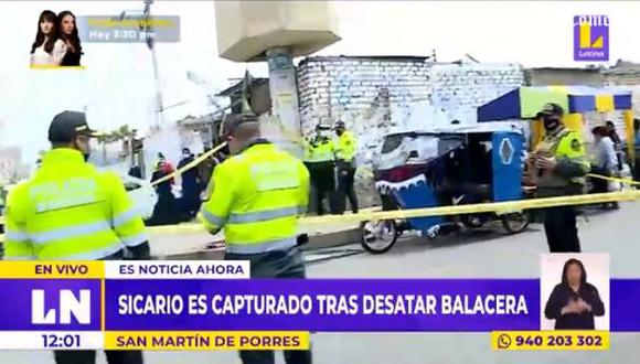 Un patrullero que circulaba por la zona logró capturar al malhechor. En tanto, la víctima mortal no sobrevivió a los disparos y murió camino al hospital Negreiros. (Foto: captura de video)