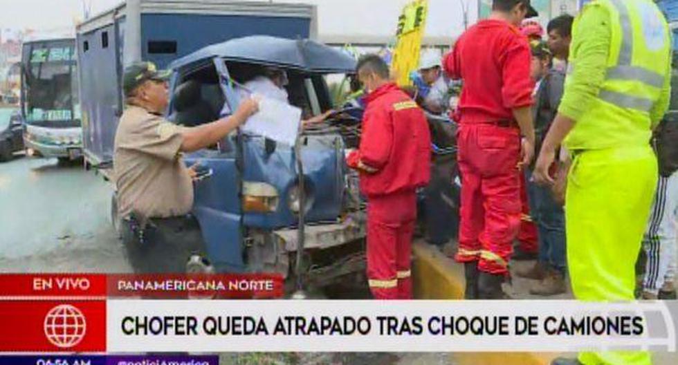 El vehículo impactó contra la parte posterior de otro camión de obras civiles (Captura: América Noticias)