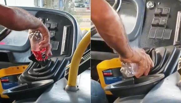Conductor cambia palanca de velocidades por una botella de refresco. (Imagen: @egcc1989/ TikTok)