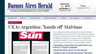 "The Sun" pide a presidenta de Argentina que "saque las manos de Malvinas"
