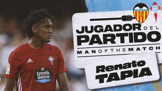 Renato Tapia se destacó en el Celta de Vigo vs. Valencia: el peruano fue elegido el jugador del partido
