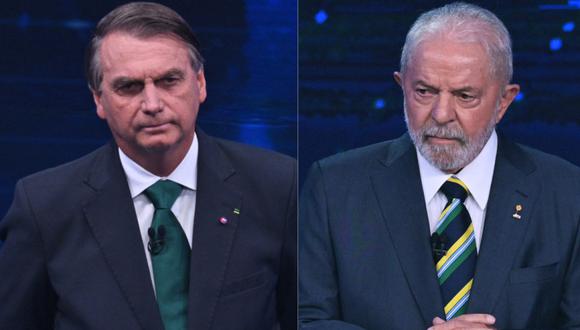 El expresidente  y candidato presidencial, Luiz Inacio Lula da Silva, y el presidente brasileño Jair Bolsonaro en el primer debate presencial.
