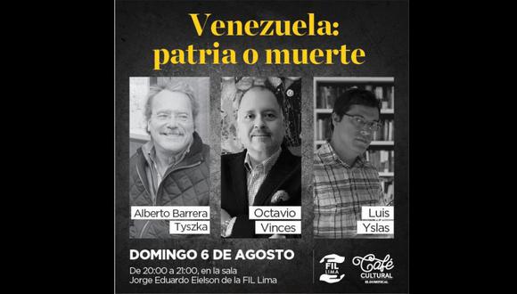 Café Cultural El Dominical. Charla "Venezuela: patria o muerte" a cargo de Alberto Barrera Tyszka, Octavio Vinces y Luis Yslas,