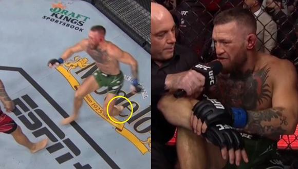 Conor McGregor terminó con el tobillo derecho roto en el UFC. (Captura ESPN)