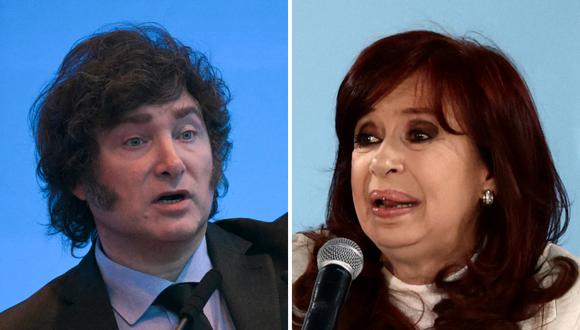 El presidente de Argentina, Javier Milei; y la exvicepresidenta, Cristina Kirchner. (Fotos de Juan MABROMATA / Tomas CUESTA / AFP)