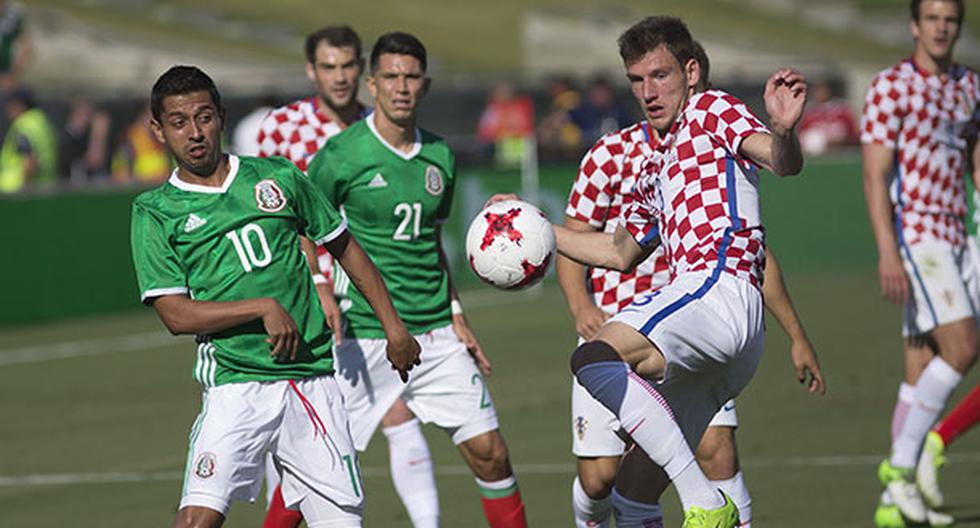 México cayó ante Croacia por 2-1. Anotaron Duje Cop y Fran Tudor para los europeos y descontó Chicharito Hernández. (Foto: EFE)