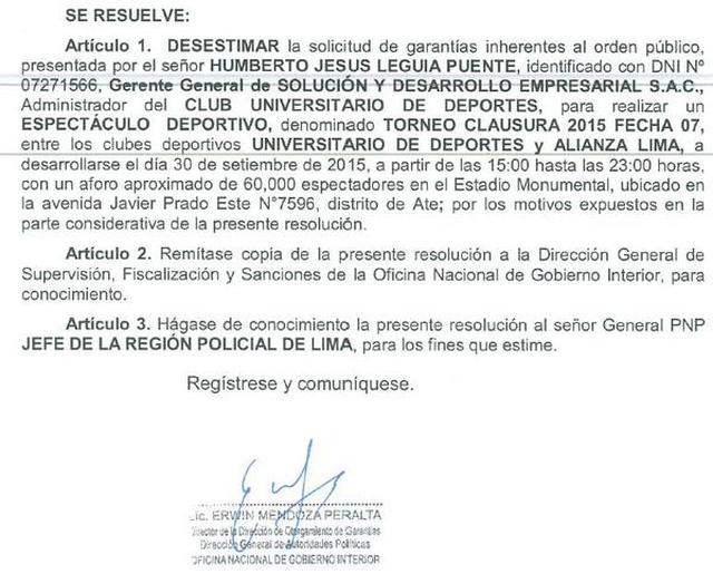 Clásico Universitario-Alianza no recibió las garantías de ONAGI - 2