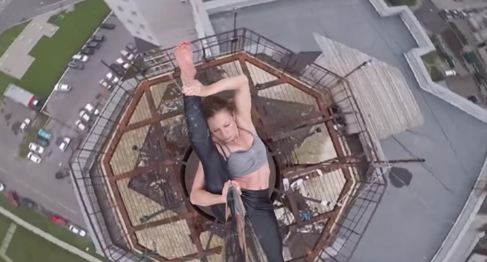 *Marina Korzhenevskaya* es una experimentada bailarina rusa de 27 años, quien junto a su esposo *Bogdan*, decidió demostrar sus habilidades con una impresionante rutina en las alturas. (Foto: Captura | Ruptly)