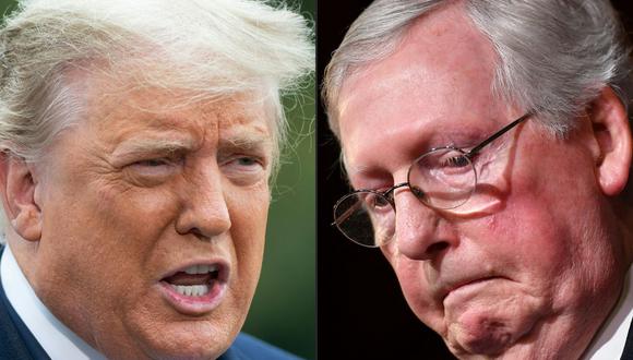 Donald Trump insta a republicanos a echar a Mitch McConnell como su líder en el Senado. (Fotos: SAUL LOEB y Mandel NGAN / AFP).