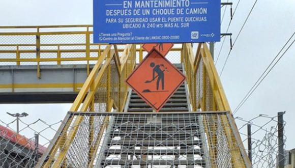 Desmontaje del puente peatonal se realizará para reemplazar la parte dañada y se volverá a montar en las siguientes semanas. (Foto: BDP)