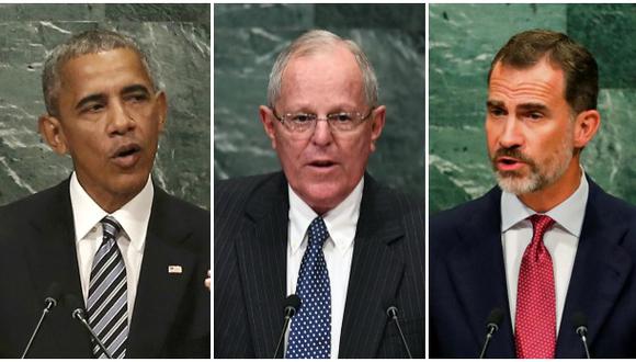 El presidente de EE.UU., Barack Obama, su par peruano, Pedro Pablo Kuczynski, y el rey de Espa&ntilde;a, Felipe VI, hablaron en la ONU. (Foto: Reuters/AFP/Reuters)
