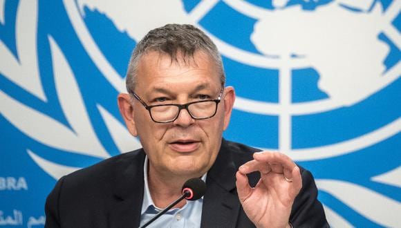 El comisionado general de la UNRWA, Philippe Lazzarini, habla durante una conferencia de prensa sobre la situación en Gaza en las oficinas de las Naciones Unidas en Ginebra, el 30 de abril de 2024. (Foto de Fabrice COFFRINI / AFP)