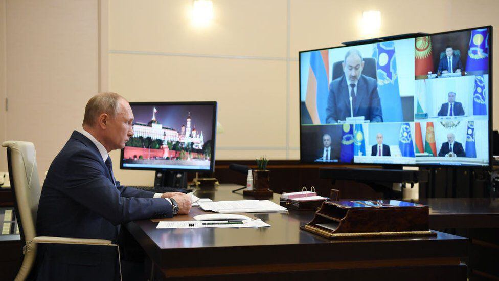 Putin at a virtual meeting of the CSTO in December 2020. (GETTY IMAGES).