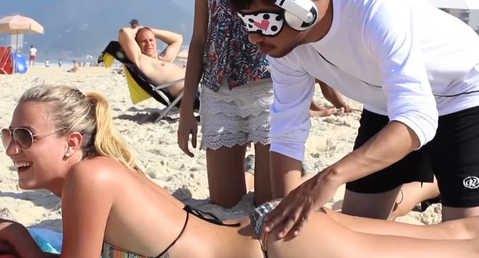 Este video de YouTube nos demuestra cómo este muchacho adivina si las nalgas de estas personas en Río de Janeiro son de hombres o de mujeres con los ojos tapados. (Foto: captura)