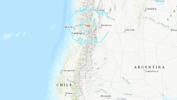 Sismo en Chile de magnitud 5,7 sacude Los Andes, en la frontera con Argentina. (USGS).