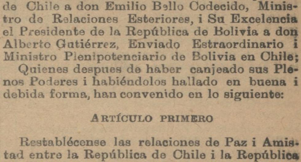 Tratado de paz entre Bolivia y Chile. (Foto: Wikimedia)